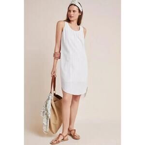 Anthropologie‎ Cloth & Stone Bow- tied chambray dress M White Tan Lined